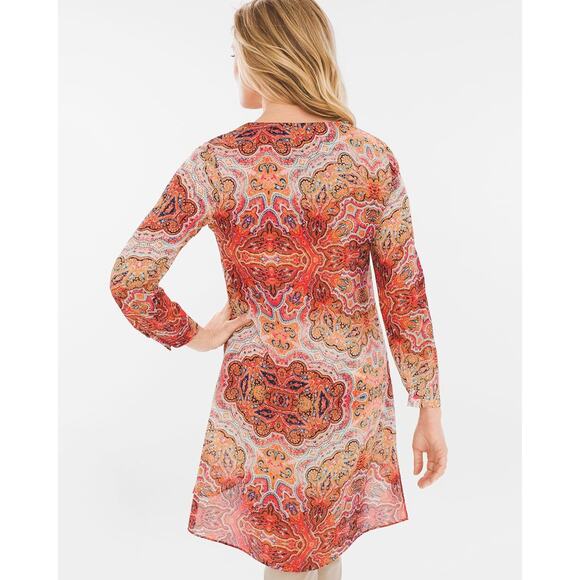 Chicos Tunic XL Paisley Lagenlook Boho Artsy Sheer Longline Lightweight Sz 3 - Picture 1 of 11